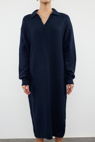 Vestido midi regular - Azul-marinho