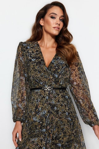 Vestido midi - Azul-marinho e verde