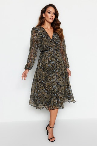 Vestido midi - Azul-marinho e verde