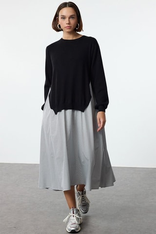 Vestido comprido efeito ilusório - Preto