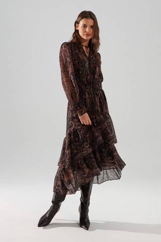 Vestido com folhos - Preto