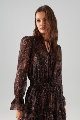 Vestido com folhos - Preto