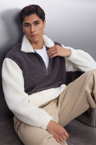 Sweat oversize - Cinzento e branco