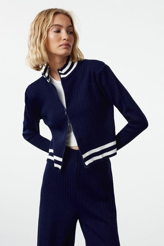 Casaco de malha e calças cintura subida - Azul-marinho