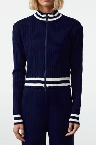 Casaco de malha e calças cintura subida - Azul-marinho