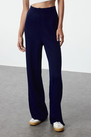 Casaco de malha e calças cintura subida - Azul-marinho