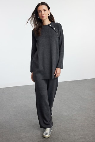 Casaco de malha comprido e calças - Cinzento