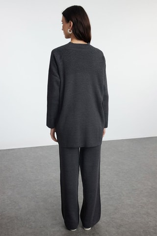 Casaco de malha comprido e calças - Cinzento