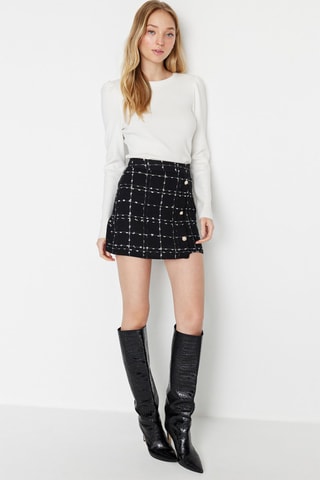 Saia direita de tweed - Preto