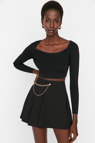 Saia-calção de cintura alta - Preto