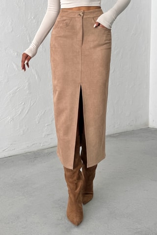 Saia direita cintura subida - Bege