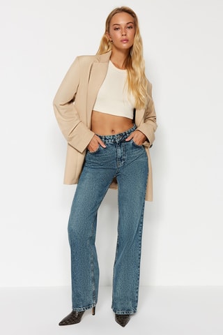 Calças de ganga wide legs - Azul-marinho