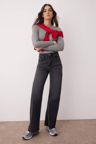 Calças de ganga palazzo - Preto