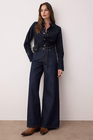 Calças de ganga wide legs - Azul-escuro