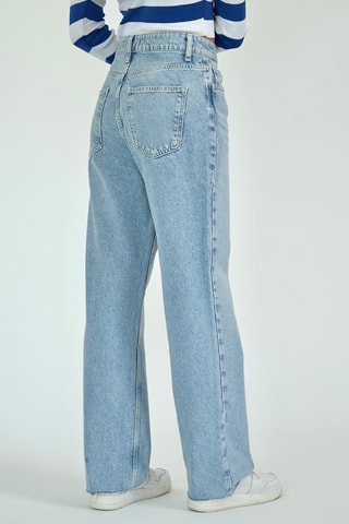 Calças de ganga direitas cintura subida - Azul-claro