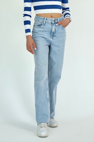 Calças de ganga direitas cintura subida - Azul-claro