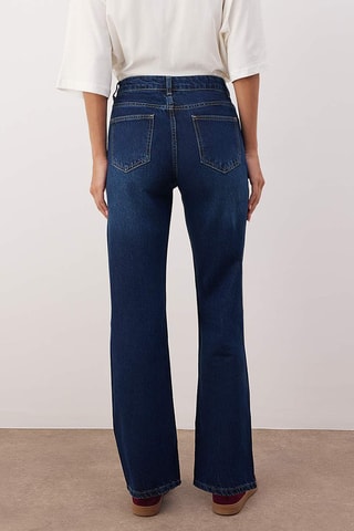 Calças de ganga direitas cintura subida - Azul-escuro