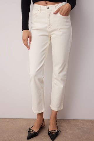 Calças de ganga direitas cintura subida - Cru