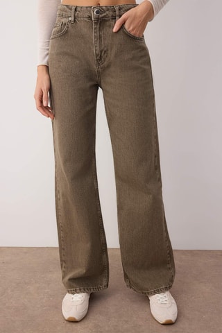 Calças de ganga wide legs - Caqui