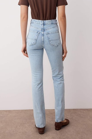 Calças de ganga direitas cintura subida - Azul-claro