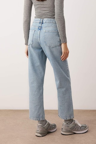 Calças de ganga direitas cintura subida - Azul-claro