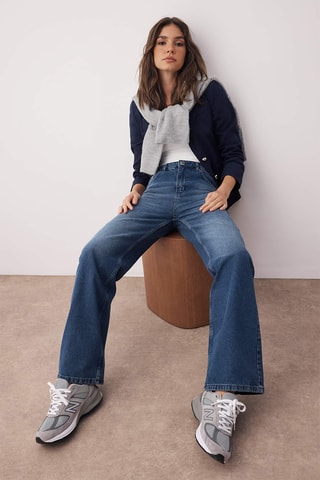 Calças de ganga wide legs - Azul-marinho