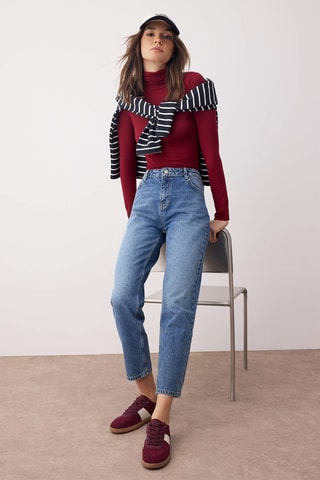 Calças de ganga mom - Azul-marinho