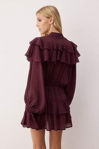 Vestido com folhos - Bordô