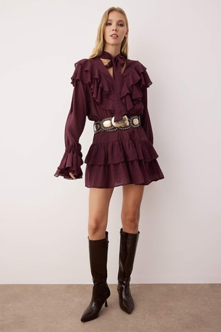 Vestido com folhos - Bordô