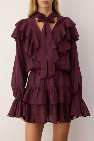 Vestido com folhos - Bordô