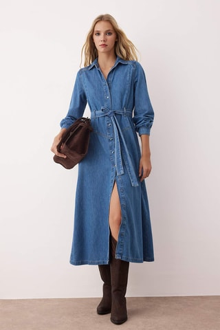 Vestido-camisa de ganga - Azul