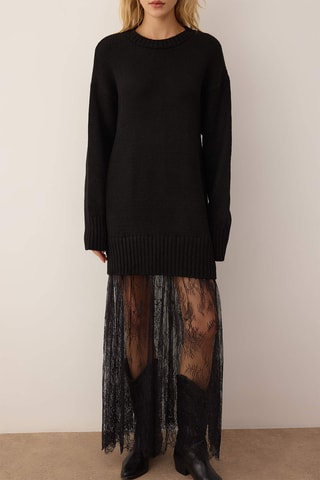 Vestido-camisola bi-matéria - Preto