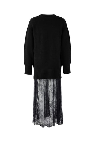 Vestido-camisola bi-matéria - Preto