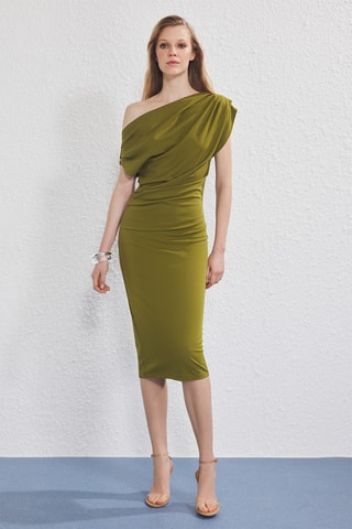 Vestido justo - Verde-azeitona