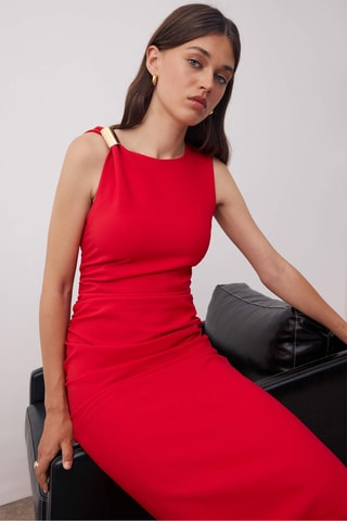 Vestido midi sem mangas - Vermelho