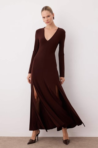 Vestido comprido - Castanho-escuro