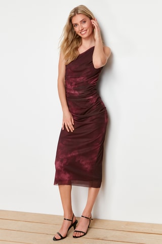 Vestido assimétrico tie and dye - Bordô