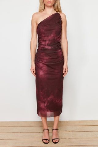 Vestido assimétrico tie and dye - Bordô