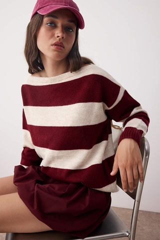 Camisola oversize - Cru e bordô