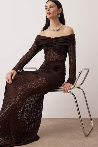 Vestido comprido bi-matéria - Castanho