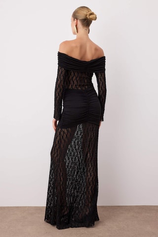 Vestido comprido bi-matéria - Preto