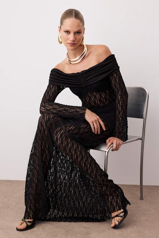 Vestido comprido bi-matéria - Preto