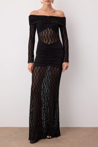 Vestido comprido bi-matéria - Preto