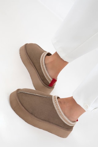 Mules fourrées - Taupe