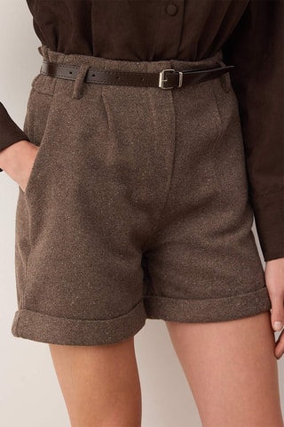 Calções de cintura subida - Castanho