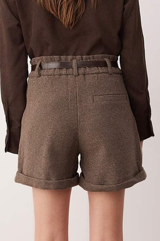 Calções de cintura subida - Castanho