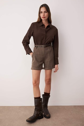 Calções de cintura subida - Castanho