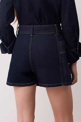 Calções de ganga de cintura subida - Azul-escuro