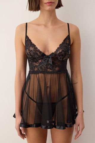 Babydoll e string - Preto