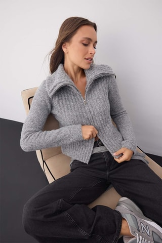 Casaco de malha regular - Cinzento